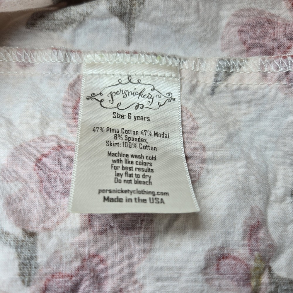 Persnickety Girls 6 Dress Floral Brick Red Tie Back Flare Skirt Modest Cottage - Picture 4 of 5
